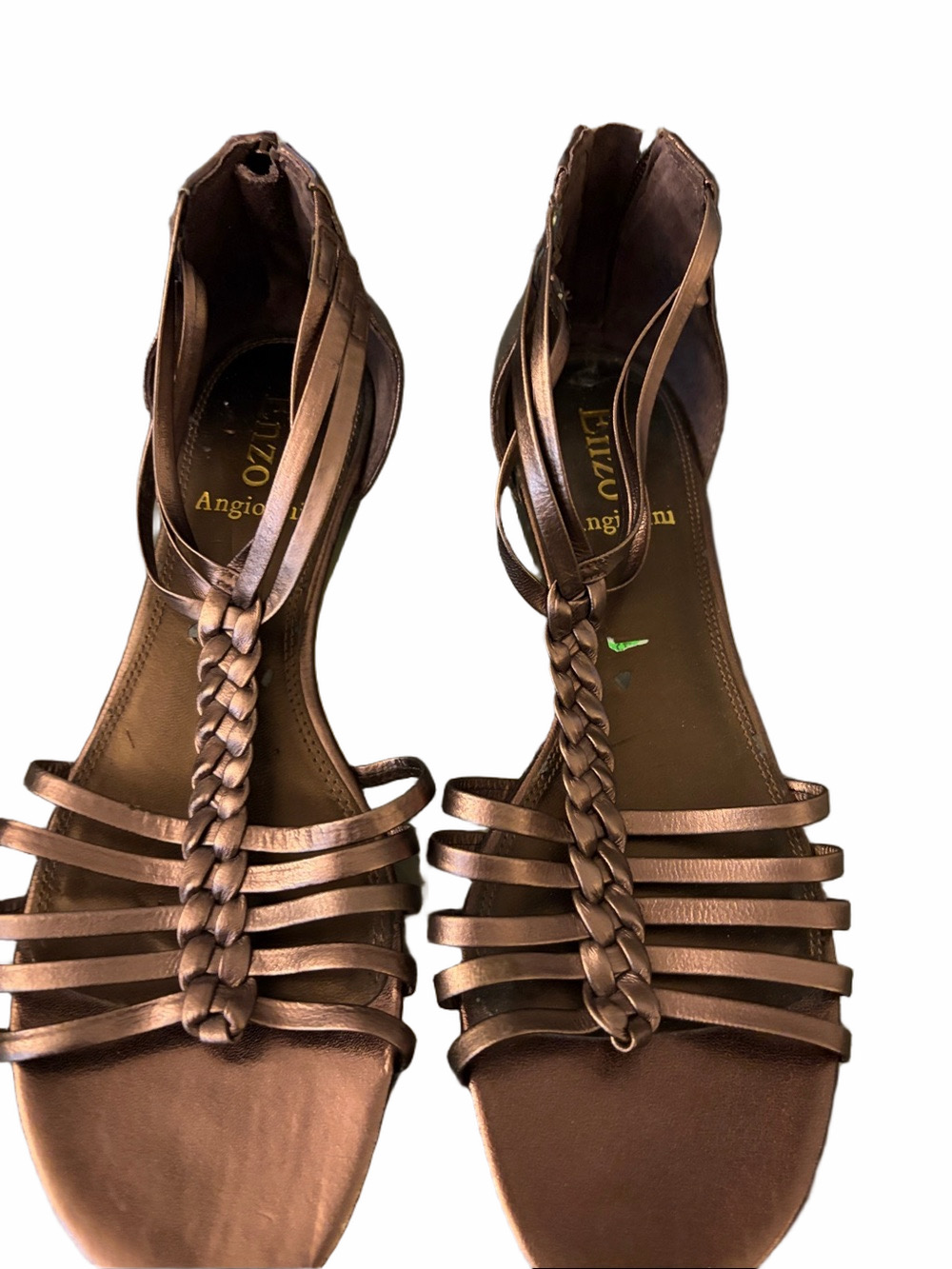 Enzo Angiolini braided Gladiator Nifties 8.5 bronze strappy sandals backheel zip